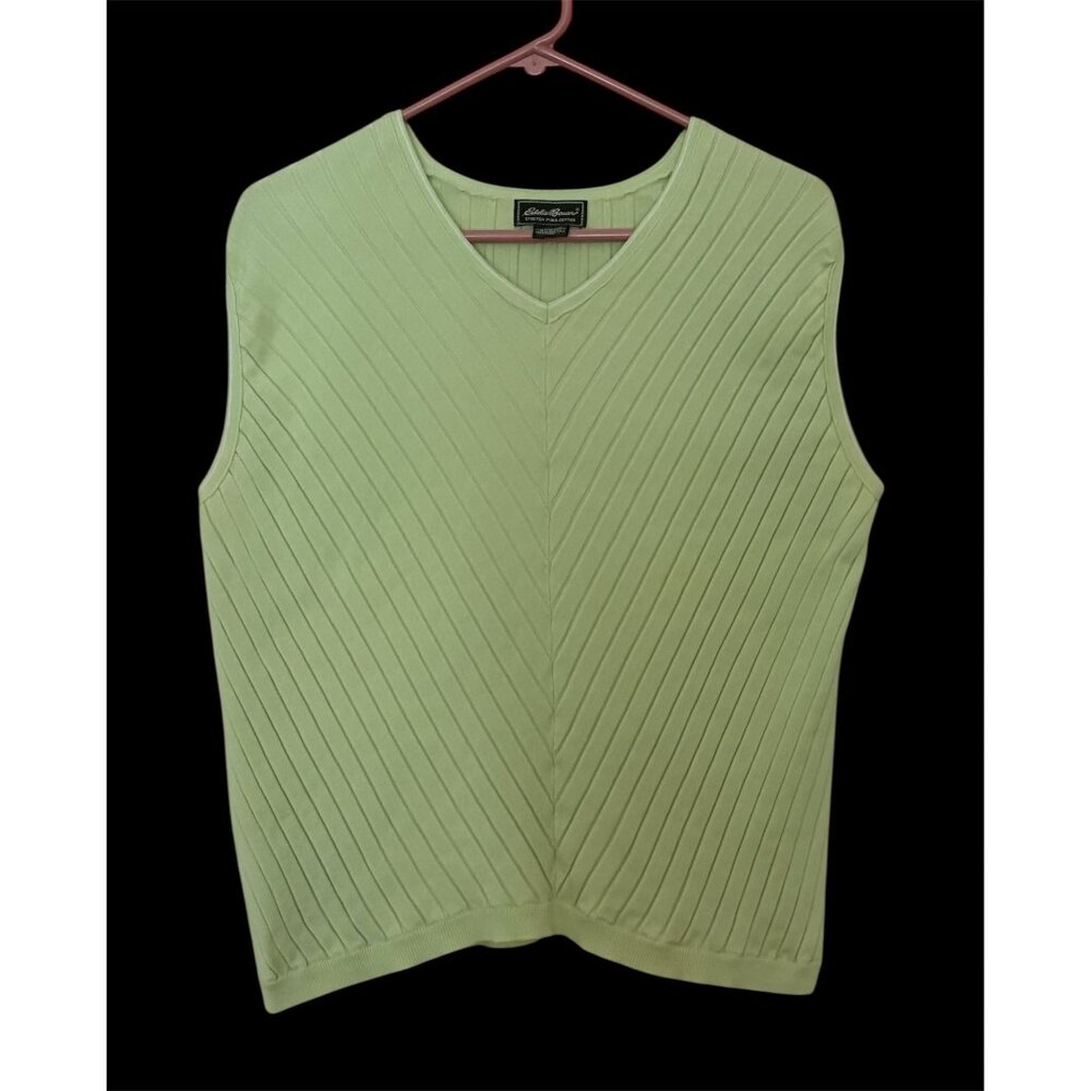 Eddie Bauer Womens XXL Light Green Ribbed Knit Sleeveless V-Neck Top Pima Cotton